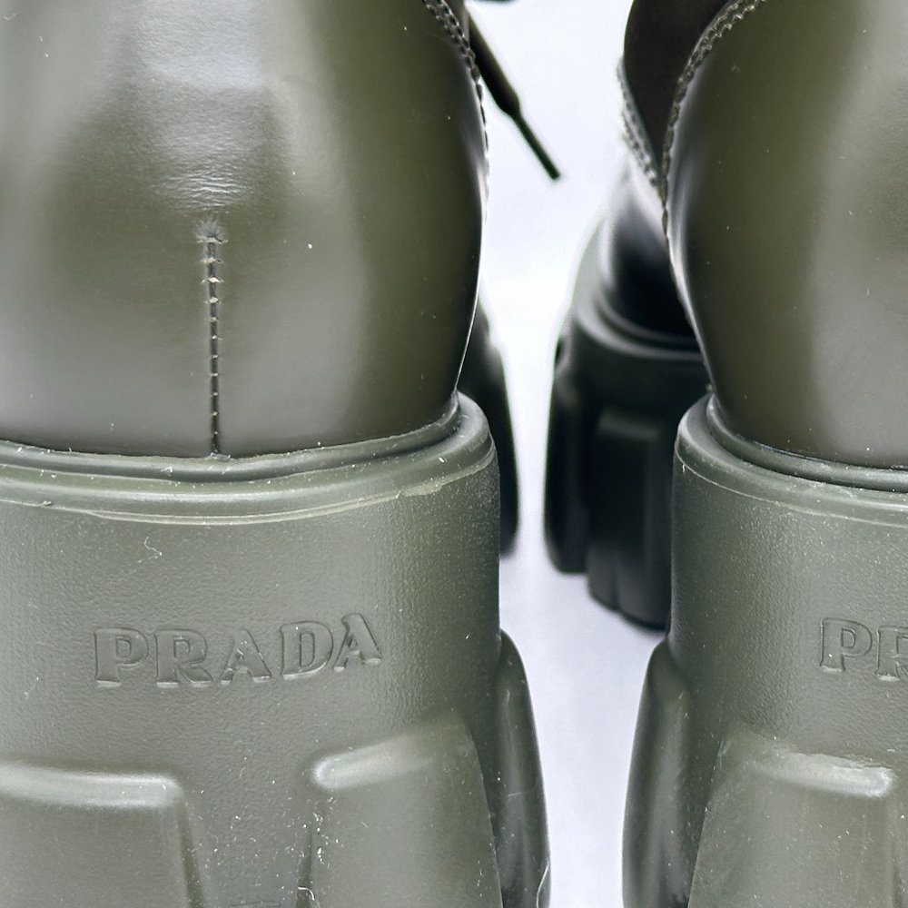 PRADA Monolith Leather Nylon Lug Sole Combat Hiking Boots Zip Pouch - Picture 6 of 15